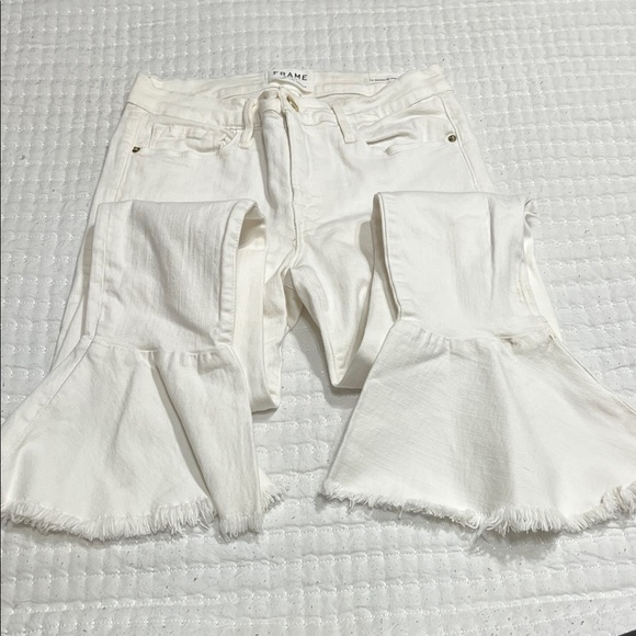 Frame Denim Women's Cream Wide Leg Jeans - Picture 4 of 5